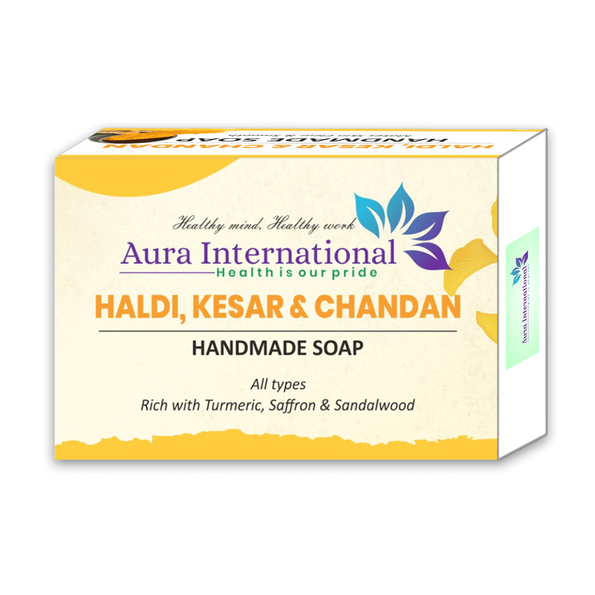 Haldi-Kesar-Chandan Handmade Soap - Ingredients- Aura International Haldi-Kesar-Chandan Handmade Soap - Ingredients- Aura International