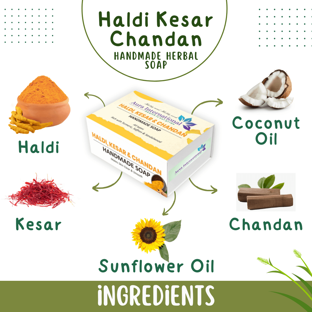 Haldi-Kesar-Chandan Handmade Soap - Ingredients Haldi-Kesar-Chandan Handmade Soap - Ingredients- Aura International