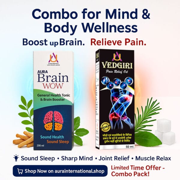 Aura Brain WOW, Vedgiri Oil, Brain Booster, Pain Relief Oil, Ayurvedic Combo, Joint Pain Oil, Memory Booster Tonic, Herbal Health Pack, Mind Body Wellness Combo