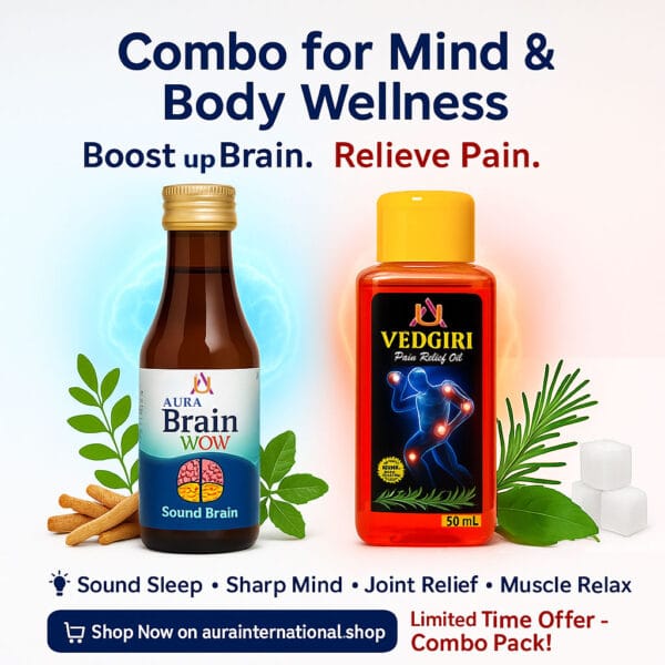 Aura Brain WOW, Vedgiri Oil, Brain Booster, Pain Relief Oil, Ayurvedic Combo, Joint Pain Oil, Memory Booster Tonic, Herbal Health Pack, Mind Body Wellness Combo